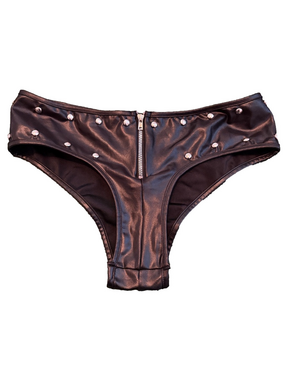 Lust Wet Look Faux Leather Hot Pants Silver Studs Goth Clubwear Black S-M Zipper